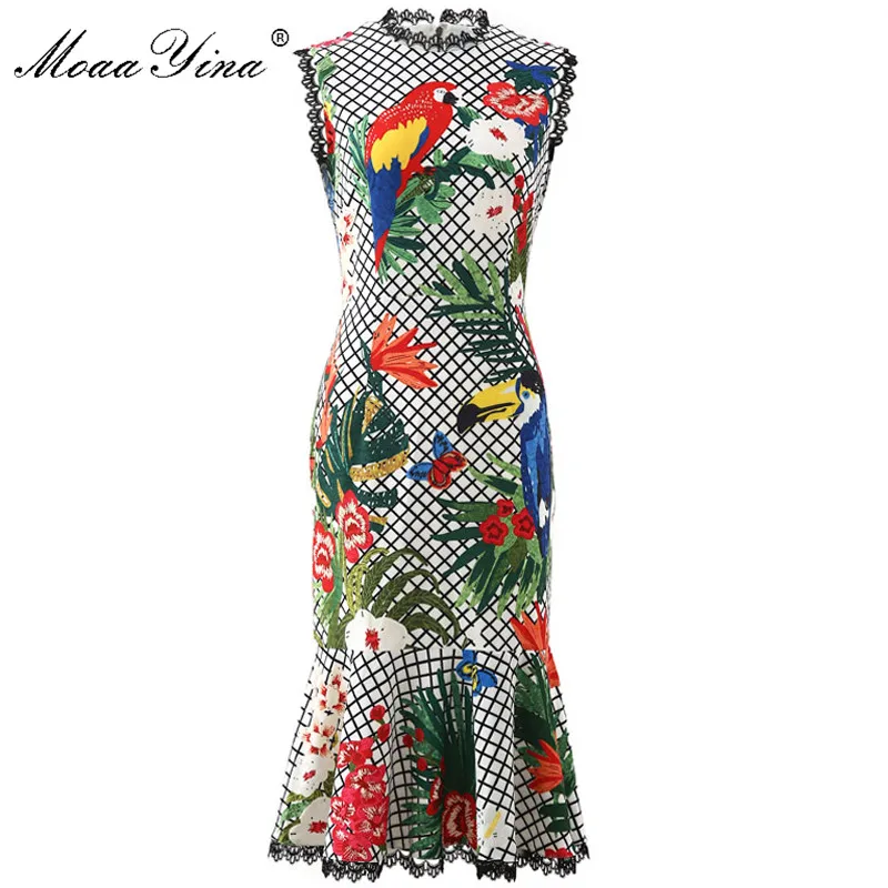 MoaaYina модное дизайнерское женское платье весна лето в клетку без рукавов