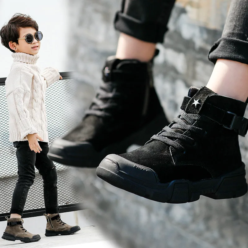 Зимние новые детские ботильоны Модные Винтажные ботинки мартинсы для мальчиков