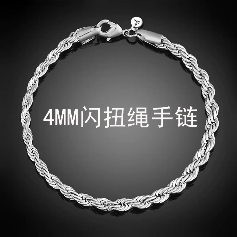 Хит, модные 925 пробы, серебряные браслеты-Шармы и браслеты для женщин, 4 мм, высокое качество, сделай сам, ручная работа, дизайн, ювелирное изделие, подарок