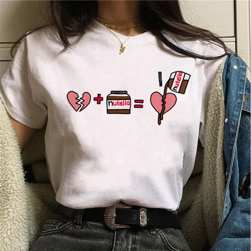 

Летняя новинка, Женская Футболка Harajuku Ullzang, модная футболка Nutella Kawaii с принтом, Милая футболка с графическим принтом, топы, женские футболки