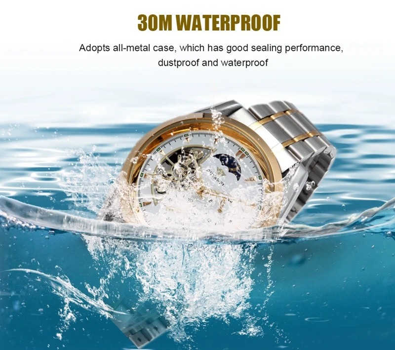 

Luxury Gold Skeleton Self Wind mechanical Men Dress Automatic Wristwatch Fashion Waterproof Tourbillon Male Watch reloj hombre
