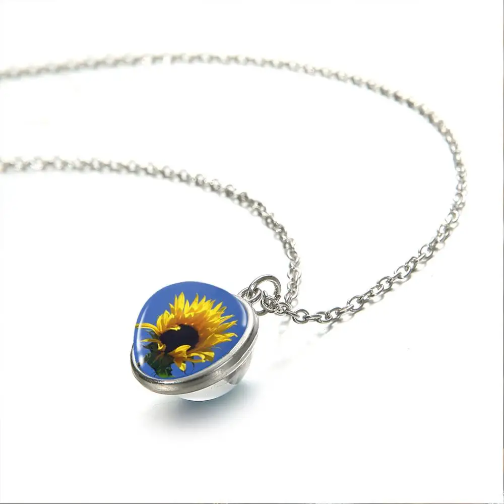 В винтажном стиле с изображением подсолнуха ожерелье со стеклянным шариком
