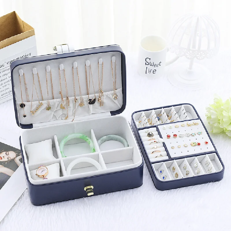 

Luxury Jewelry Box Double Layer Portable Organizer Ring Travel Watch Leather Display Storage Case For Earrings Necklace