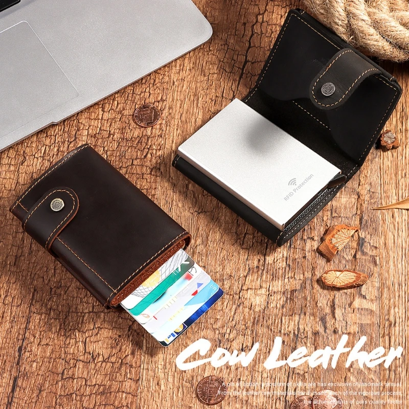

Superior New Man Vintage RFID Blocking Money Wallet Automatic Pop-up Credit Card Case Business Purse Cash Coin