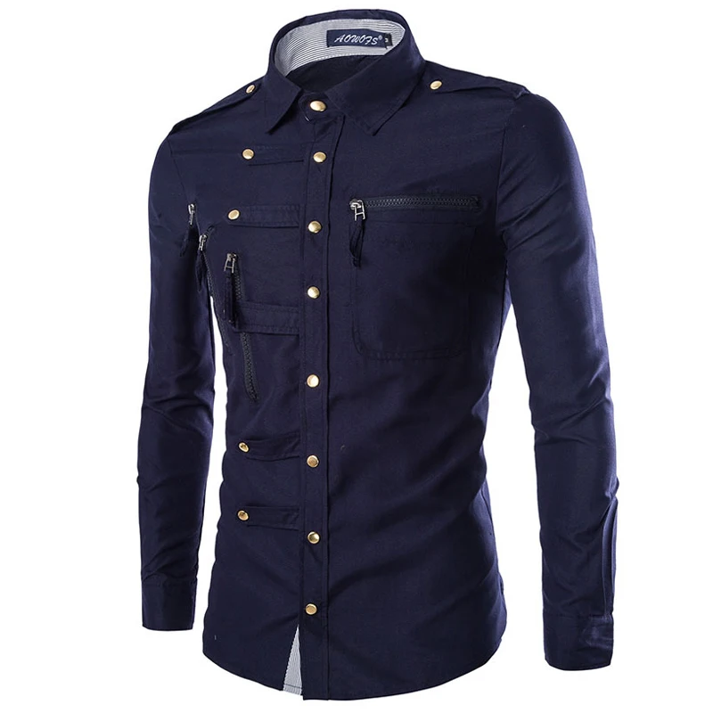 2020 Англия Стиль мужские торжественное платье рубашки в винтажном стиле милитари