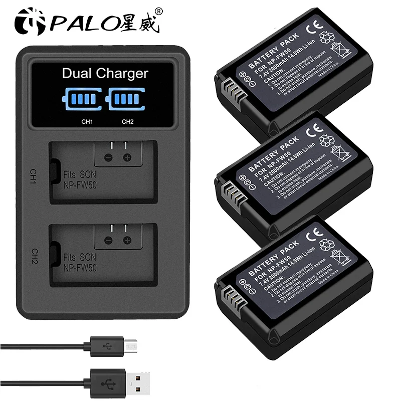 3pcs and charger 2 шт 2000mAh NP-FW50 NP FW50 батареи для камеры+ lcd двойное USB зарядное устройство для sony Alpha A6500 A6300 A6000 A5000 A3000 Nex-3 a7r - Цвет: 3pcs and charger