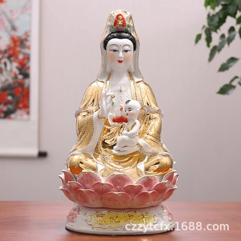 12-дюймовый Золотой корпус из десяти тысяч жемчужин для отправки сына Гуаньинь