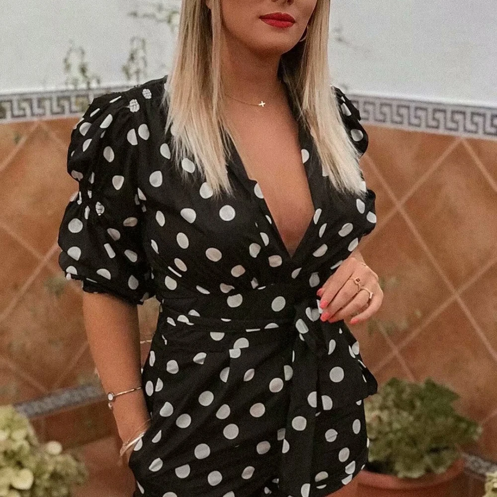 Boho элегантные комбинезоны миди с поясом шикарные женские в горошек принтом 2019