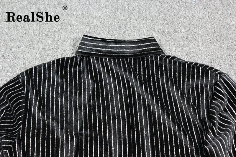 RealShe, новинка, женские блузки Mujer De Moda, Осень-зима, черная полосатая блузка, Женские топы и блузки с длинным рукавом, Рубашки, Топы