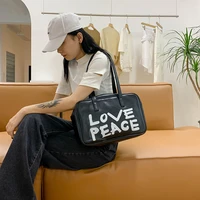 high capacity womens bag 2021 new versatile solid soft pu leather shoulder bags for girls fashion letter tote handbags simple