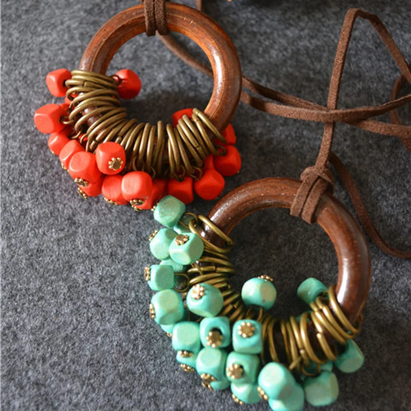Женские аксессуары из хлопка и льна корейские украшения деревянные круглые бусы