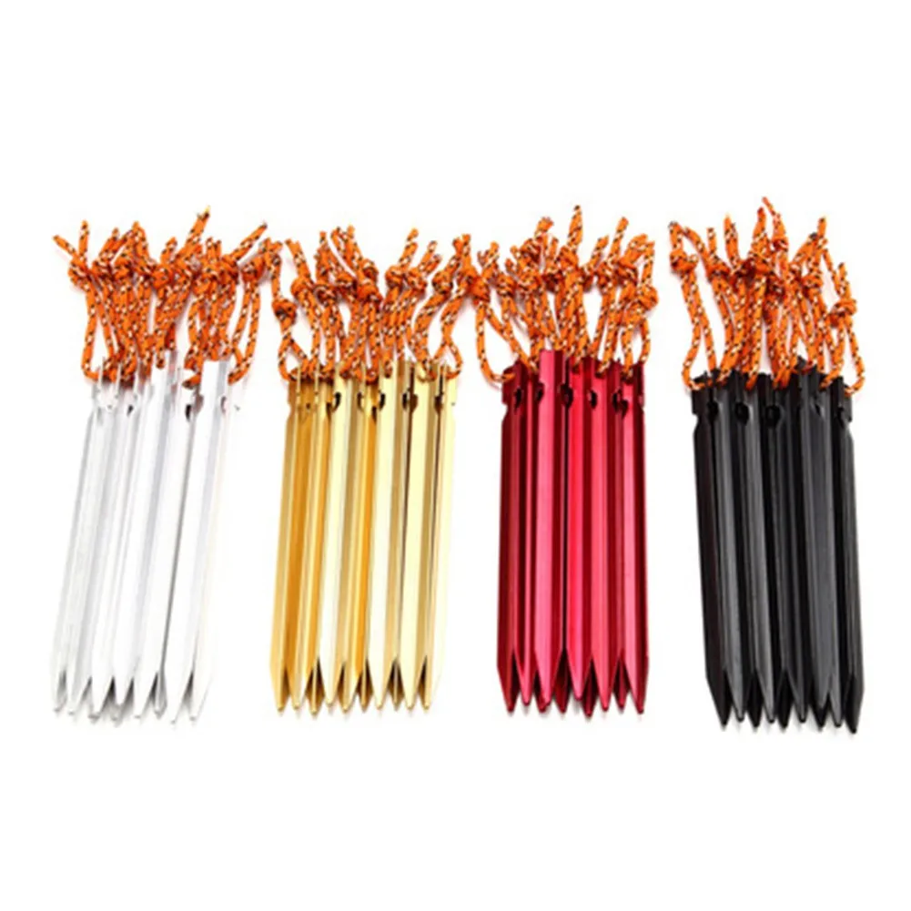 

6pcs Tent Stakes With Rope Outdoor Camping Trip Tent Peg Nail Ground Nail Stakes Outdoor Awning Beach Nails Peg Tent Accessories