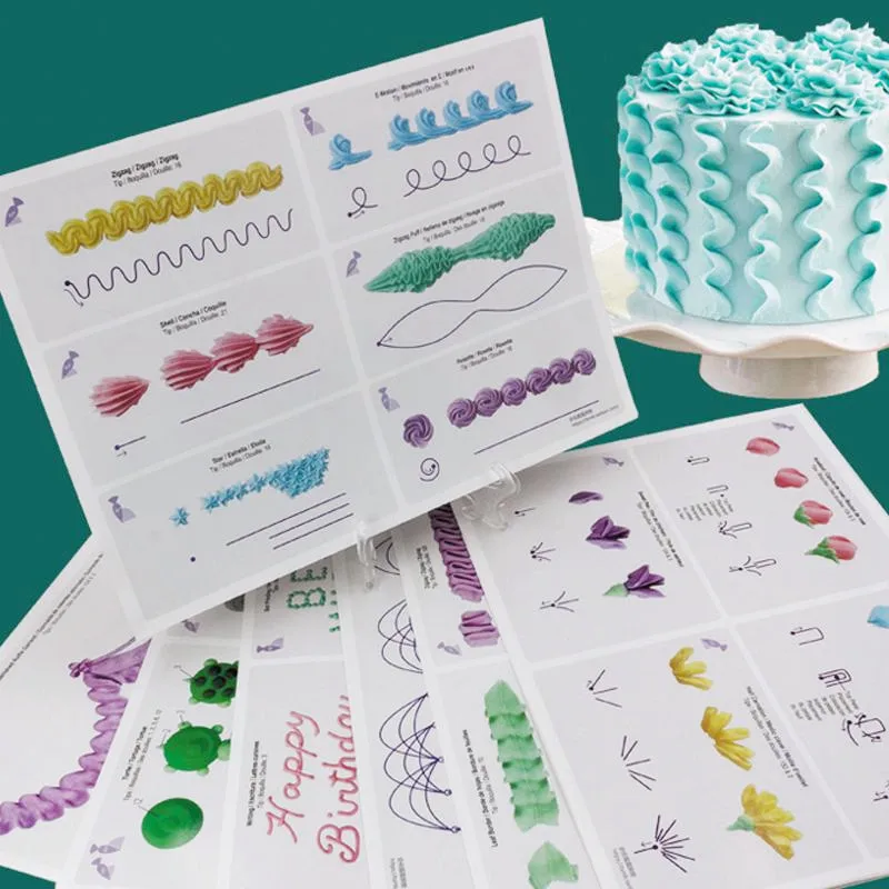23pcs/set Cake Icing Piping DIY Practice Drawing Board Template Paper Practice Cardboard Cake Decorating Baking Supplies