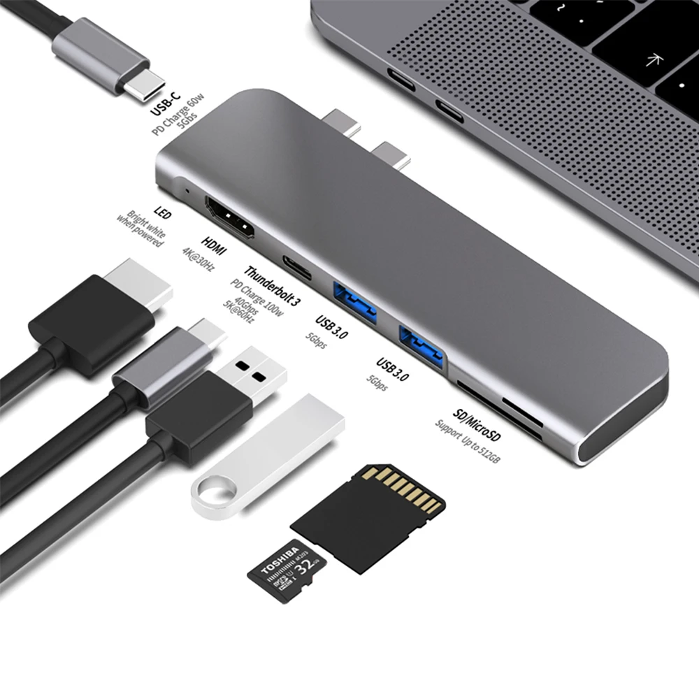 

USB 3.0 Type-C Hub к HDMI адаптеру 4K Thunderbolt 3 USB C Hub с Hub 3,1 TF SD Reader слот PD для MacBook Pro/Air 3,0-2018