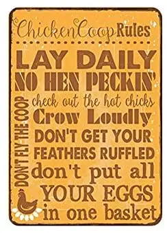 

Mora color Chicken coop Rules tin Sign Vintage Metal Pub Club Cafe bar Home Wall Art Decoration Poster Retro 8x12 inches