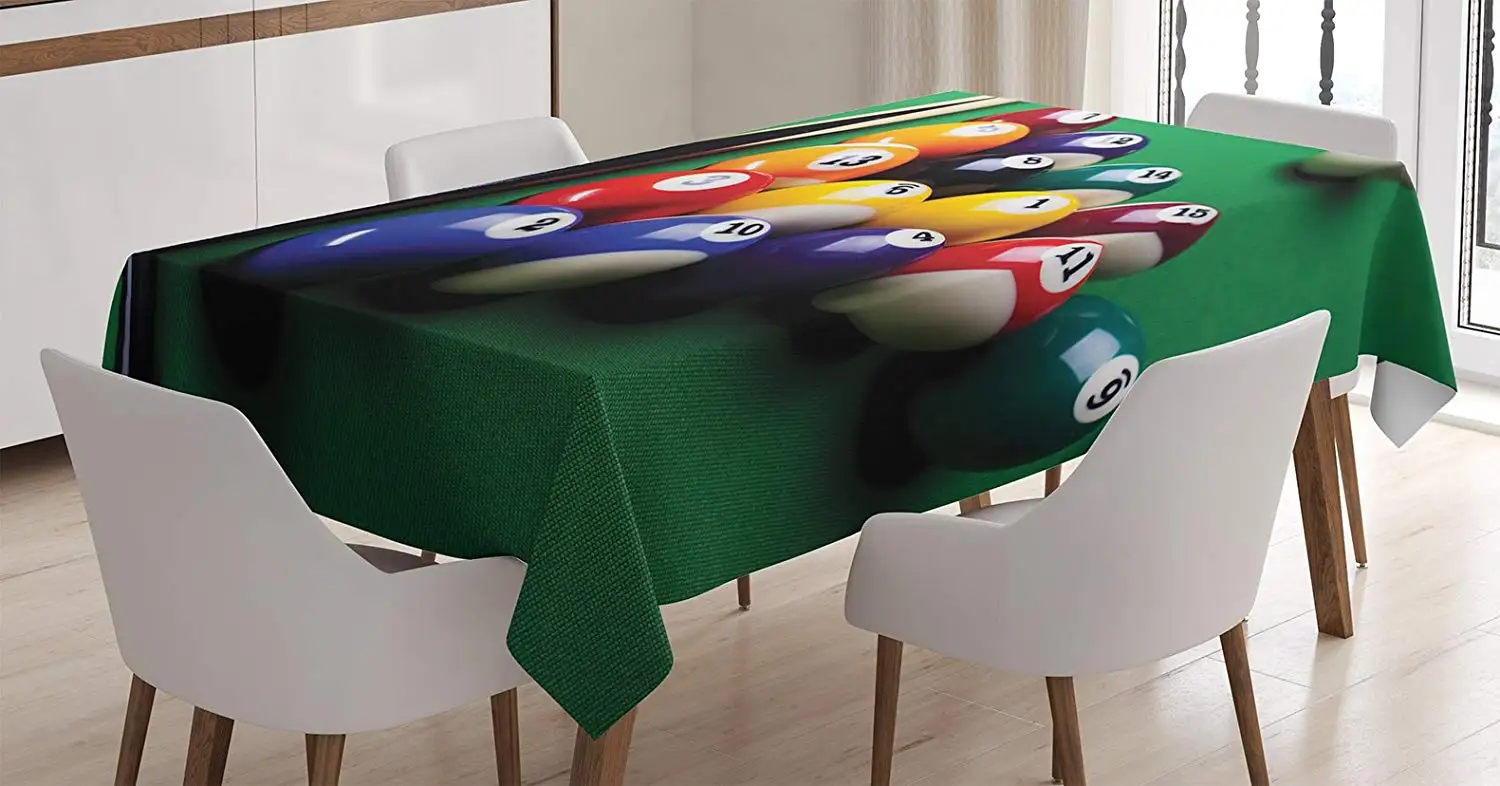 

Manly Tablecloth Billiard Pool Balls Arrangement Snooker Contest Beginning Entertainment Game Dining Room Kitchen Table Cover