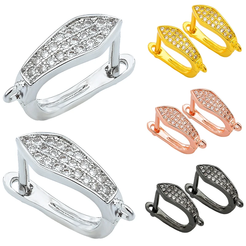 

1 pair 17x12mm handmade earrings fasteners gold silver color DIY CZ crystal tassel earrings hook clasp jewelry accessories