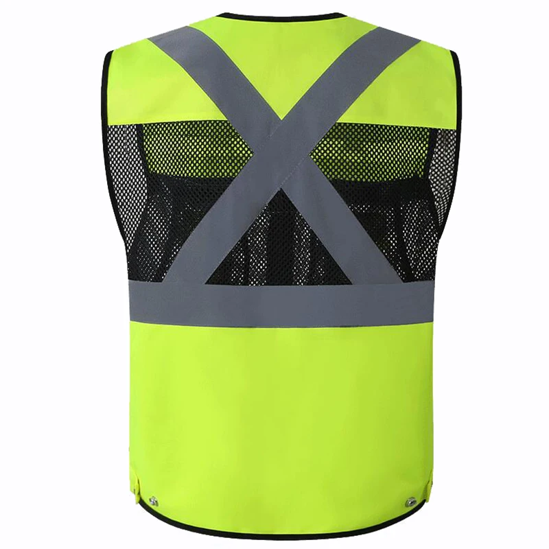 

9 Pockets ANSI Class 2 High Visible Reflective Safety Vest Mesh Fabric with HQ Zippers Large Pockets Summer Breathable vest