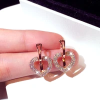 ydl korean fashion exquisite earrings luxury top quality cz wedding party flash rhinestone heart rometry charm accessories
