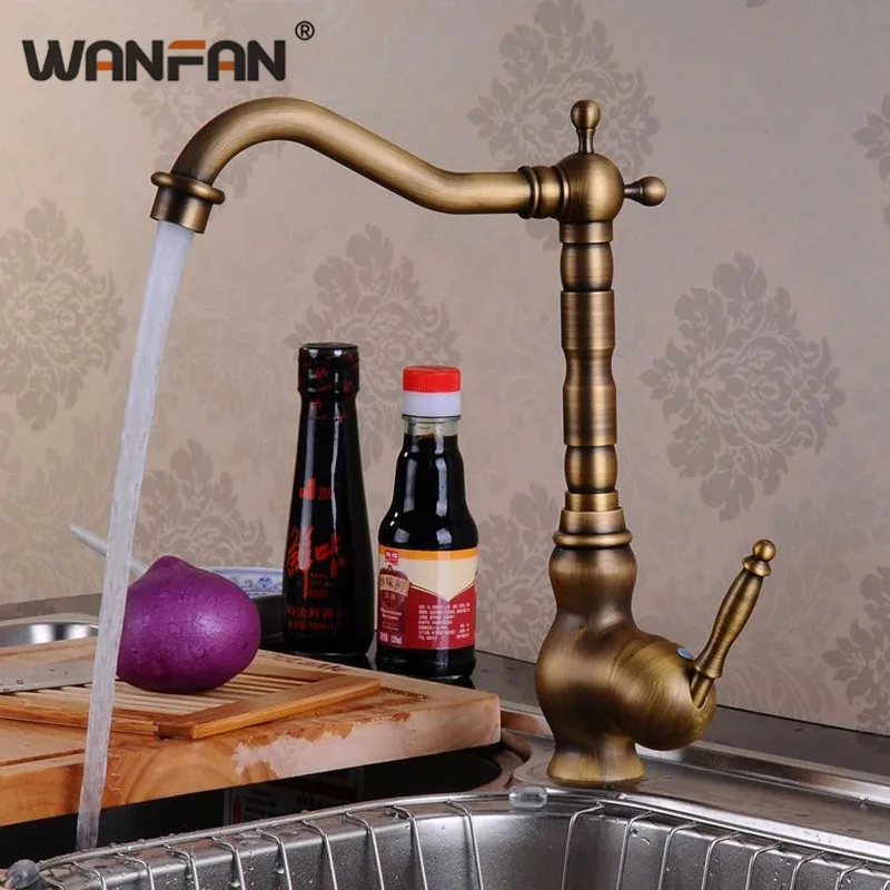 Античный латунный кухонный кран с высокой аркой классический для воды в стиле