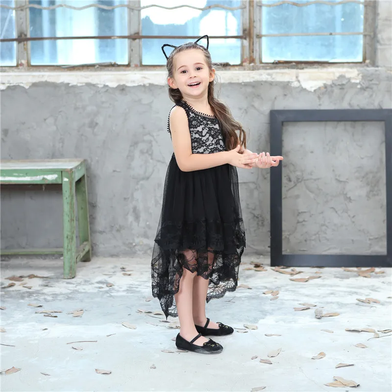 Girls Party Dress Festival Princess Children Baby Clothing Wedding Girl Clothes 2020 Lace Kids Long Tail Black | Детская одежда и