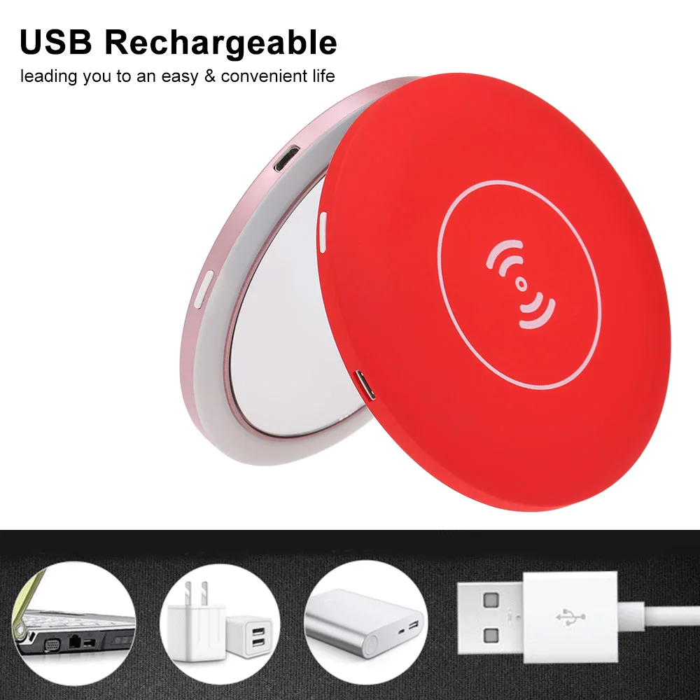 2-в-1 зеркало с подсветкой светодиодный портативное для макияжа Беспроводной