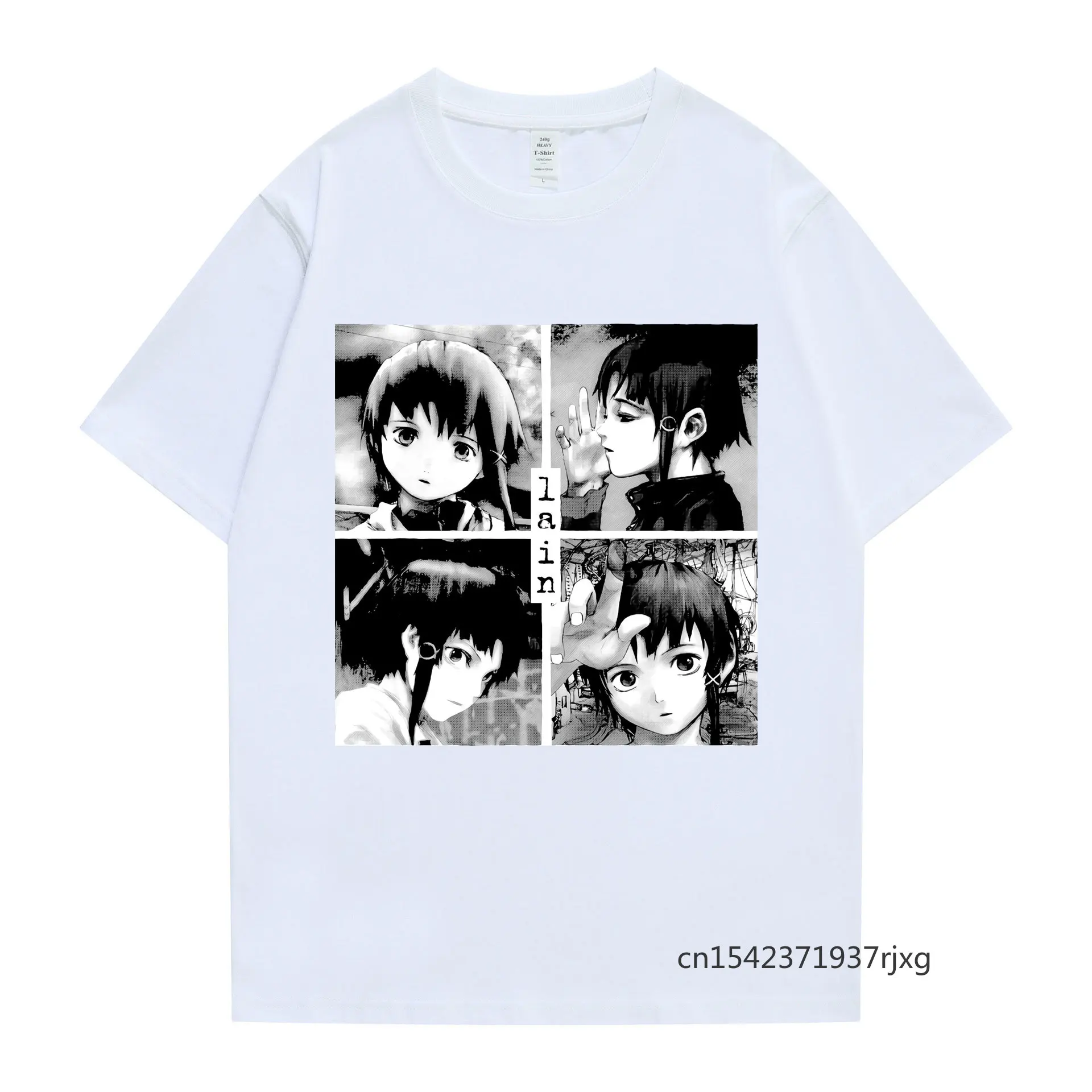 

Creative Glitch Style Serial Experiments Lain Iwakura Short Sleeve Harajuku Streetwear Tshirt T-shirts White Tops Tee