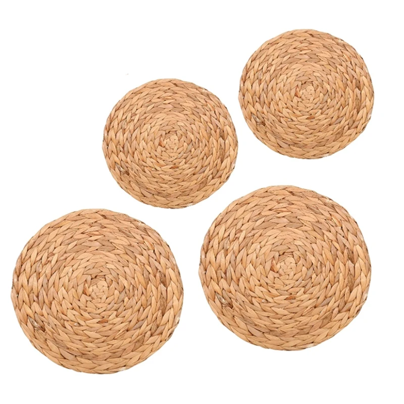 

4 Pack Woven Placemat,Natural Hyacinth Woven Placemat,Round Woven Rattan Table Mat,For Kitchen Party Wedding Decor,Etc