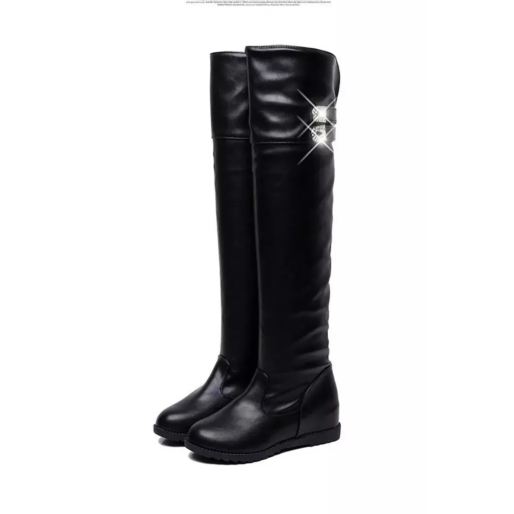 Botas Mujer/женские зимние сапоги выше колена, украшенные кристаллами, с круглым носком, на высоком каблуке, пикантные сапоги zapatos de mujer, зимние женские сапоги, 30