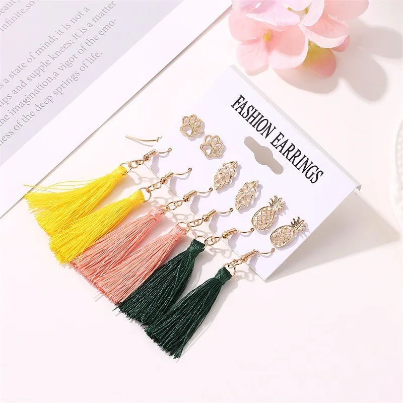 

Women's Tassels Earrings Bohemian Silk Fabric Earrings for Women Vintage Long Earring Set 2021 Trend Earings Female Jewelry