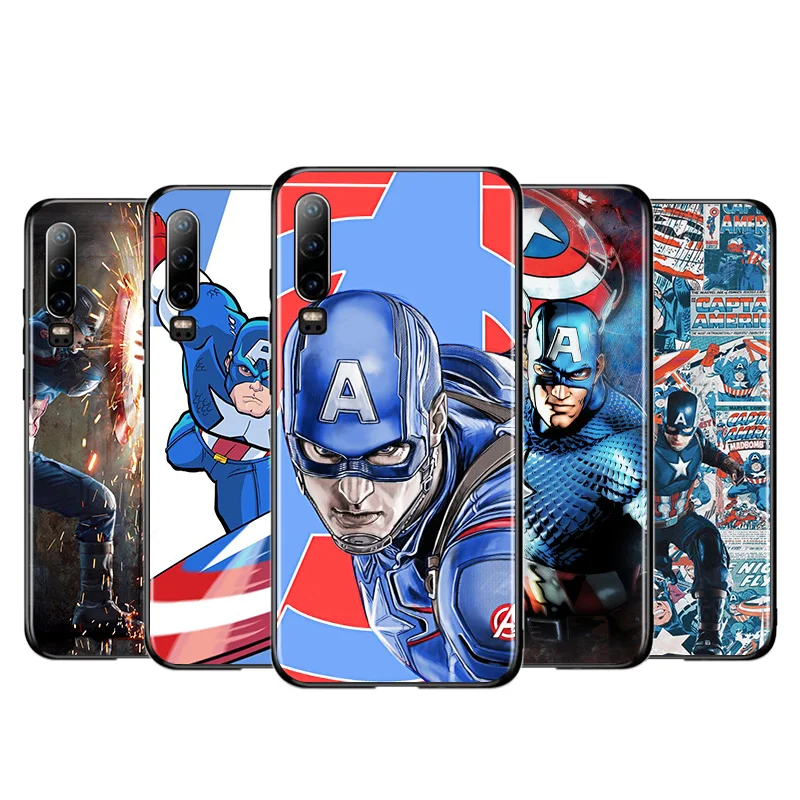 

Marvel Captain America Silicone Cover For Huawei P40 P30 P20 Pro P10 P9 P8 Lite E Plus 2019 2017 5G Black Soft Phone Case