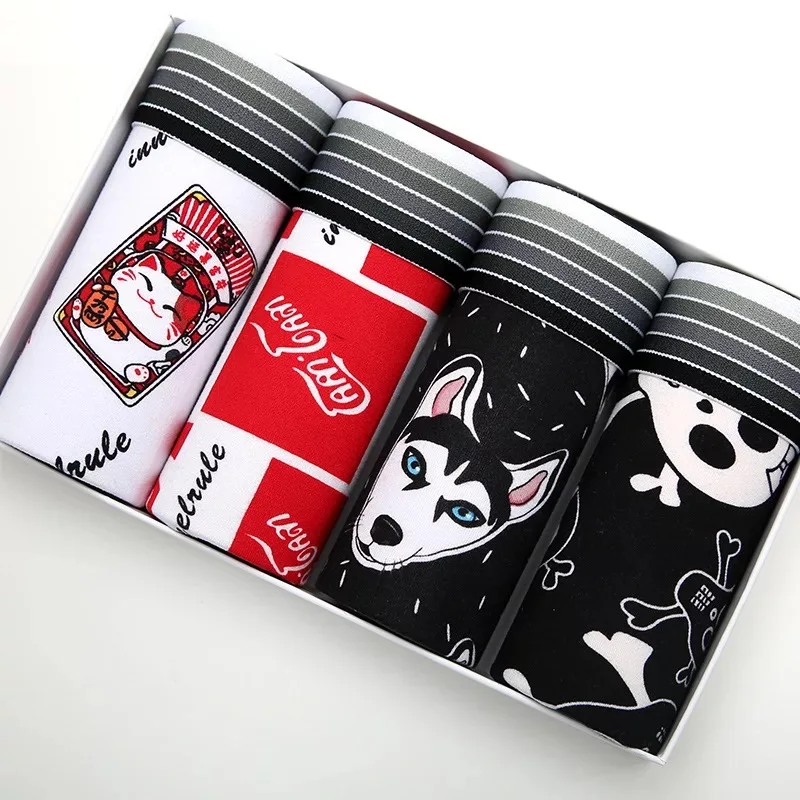 Мужское шелковое нижнее белье с мультипликационным принтом модные мужские