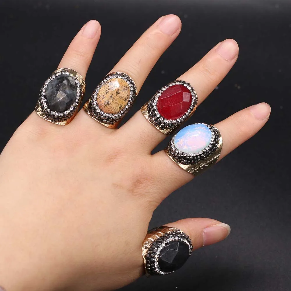 Кольца из натурального камня Jades Gem Rose Quartz регулируемое женское кольцо ручной