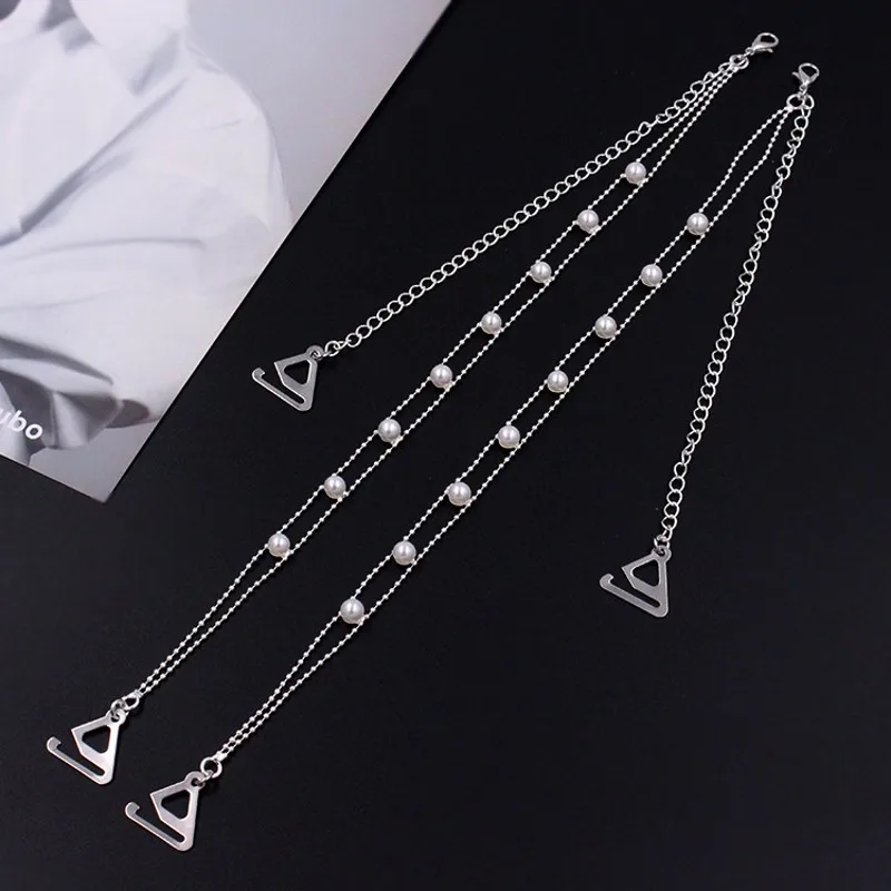 

Women Pearl bra Straps adjustable Pearl Summer Sexy Shoulder Metal Intimates accessories belt Strapless Chain Underwear Straps