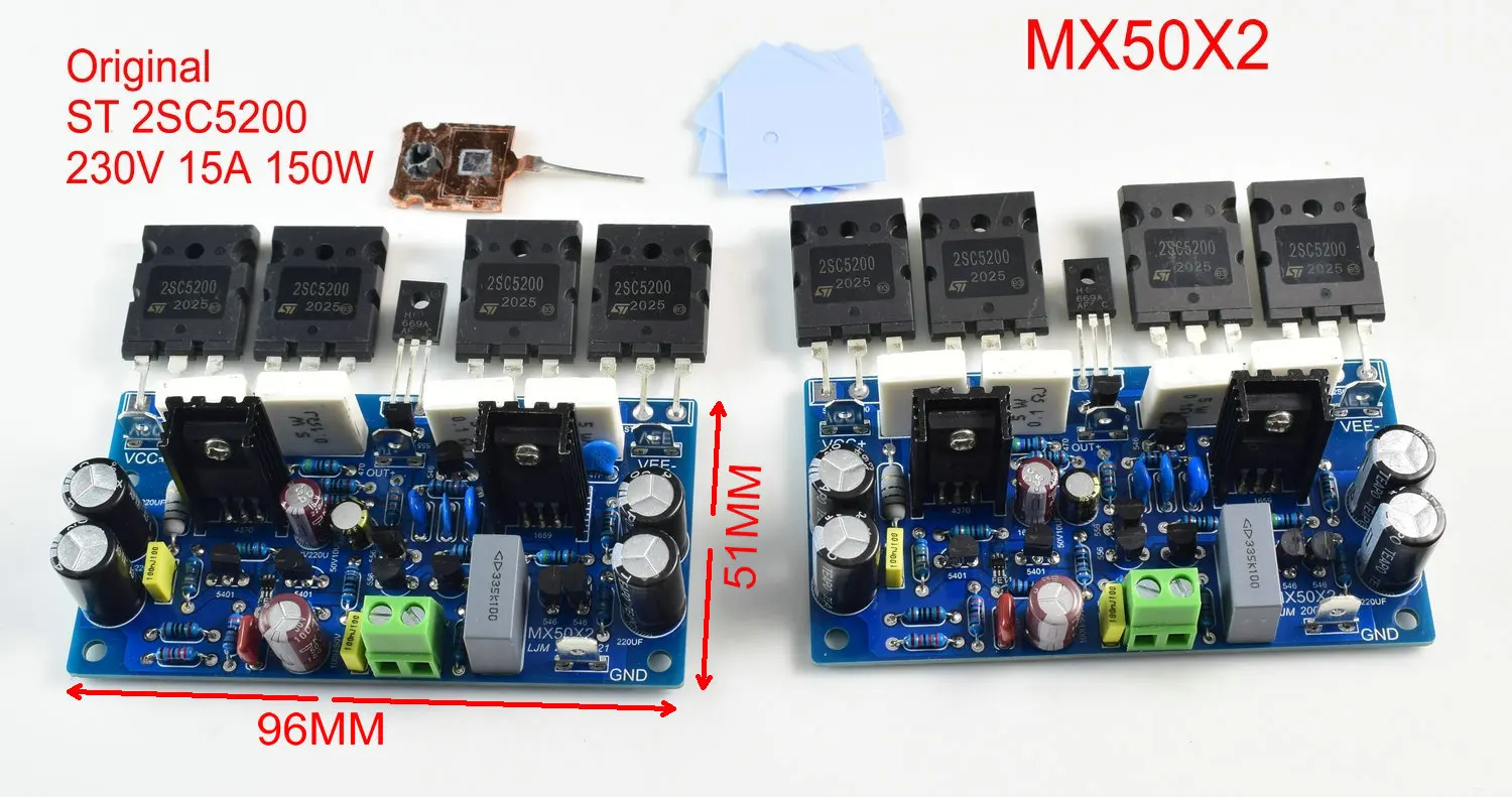 Стерео усилитель мощности 2pcs HiFi MX50X2 двухканальный 200W8R ST 2SC5200 односторонний