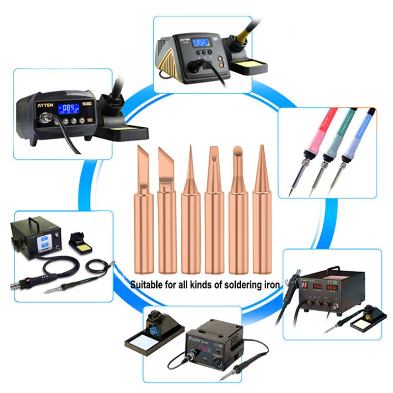

6 Pieces 900M Soldering Iron Tip Lead-free Solder Tips Welding Head BGA Soldering Tools
