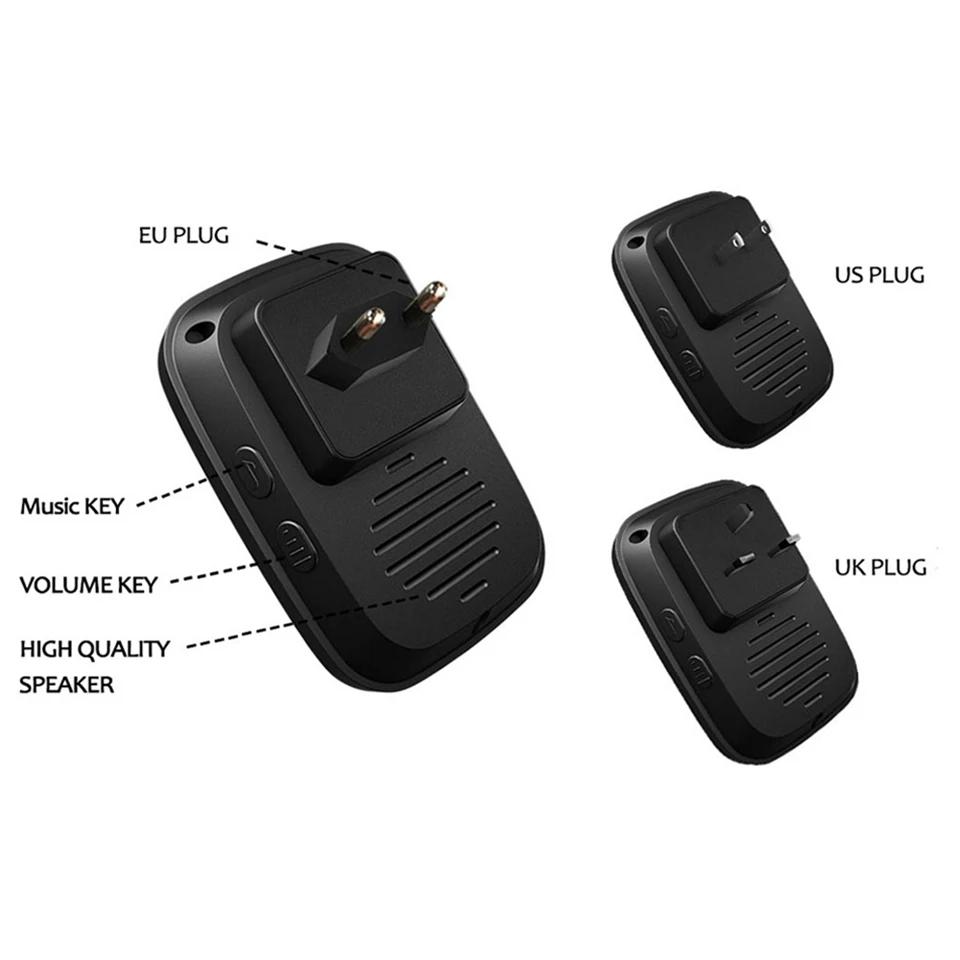 

CACAZI Home Wireless Doorbell 300M Remote CR2032 Battery Waterproof Transmitter US EU UK Plug Receiver 60 Rings 0-110DB Chimes
