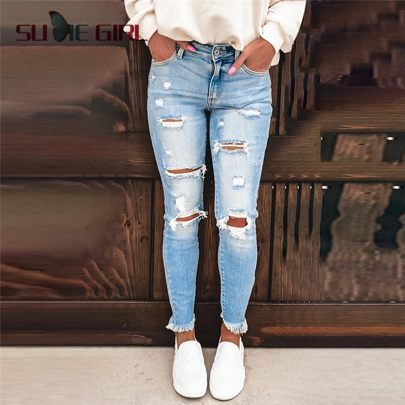 

SUDIE Girl Retro jeans women autumn new style high waist slimming fashion tight pencil trousers women monochrome blue
