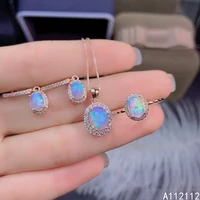 fine jewelry 925 pure silver inset with natural gem womens popular noble oval opal pendant ring earring set support detection