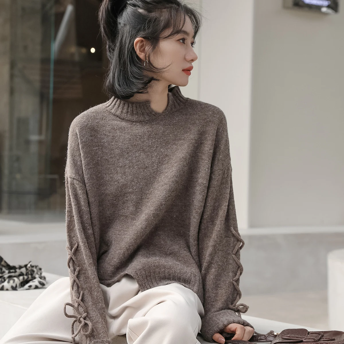 

Make new easing languid is lazy wind niche ties up half a turtleneck knitting sweater design feeling