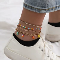 bohemian colorful seed beads anklets for women gold color summer ocean beach ankle crystals bracelet foot leg chain new jewelry