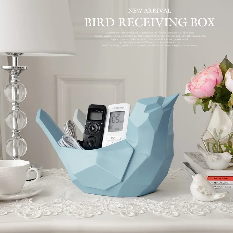 Resin Bird Statue Mobile Phone Tools Control Storage Box for Tabletop Home Decoration Make Up Organizer Cell Phone Holder Desk