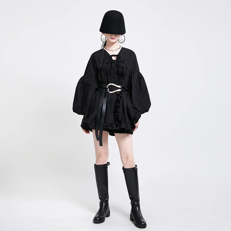 

Женская обувь в готическом стиле, черная рубашка 2021 весенние свободные штаны размера плюс уличная съедобные дерево Fungu v-образным вырезом пр...