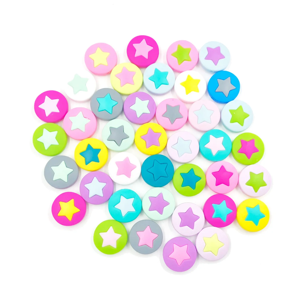 

50Pcs/Lot DIY Infant Nursing Necklace Gift Accessories Silicone Teething Beads Star Round Pie Beads Teethers Food Grade Beads