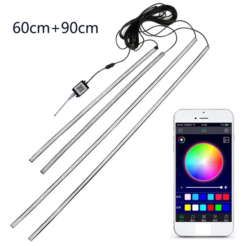 Niscarda 4 шт 12V IP65 Bluetooth App Управление RGB Светодиодные ленты под автомобиль 60 90 120 см Tube Underglow днища Системы неоновый светильник - Испускаемый цвет: Normal 60x2-90x2