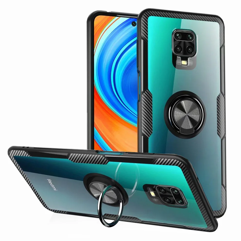 Прозрачный чехол для POCO M2 Pro металлический кронштейн кольцо на палец задняя