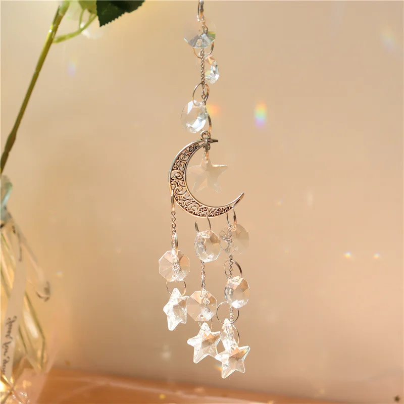 

Moon Star Wind Chime Window Crystal Hanging Pendants Ornament Home Room Craft Hanging Decorations Indoor Wind Chime Ornament
