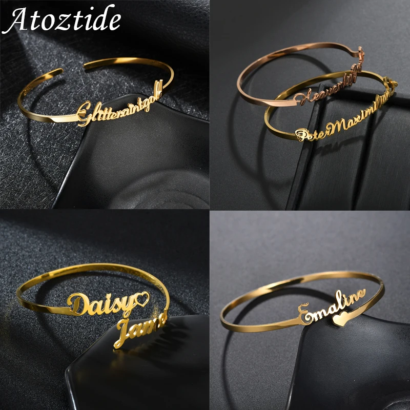 Customized Name Bracelet Personalized Custom Charm Gold Silver Color Bangles for Women Stainless Steel Chrismas Jewelry Gift engraved signature charm silver bracelet customized handwritten on tag bangle personalized fashion gift jewelry