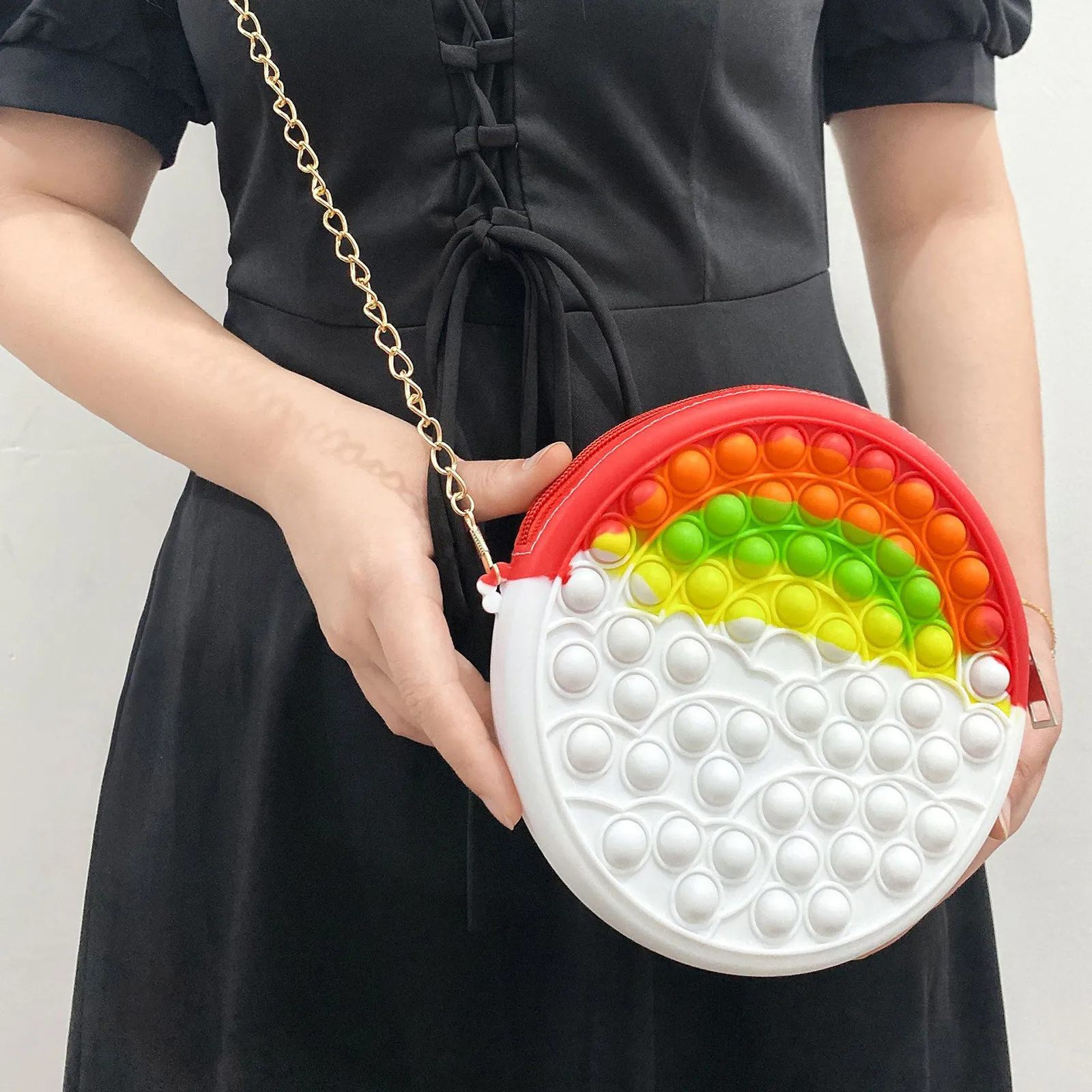 

New Large Size Rainbow Silicone Popet Bag Push Bubble Sensory Toy Kids Adult Antistress Press Dimple Toys Coin Purse Best Gifts