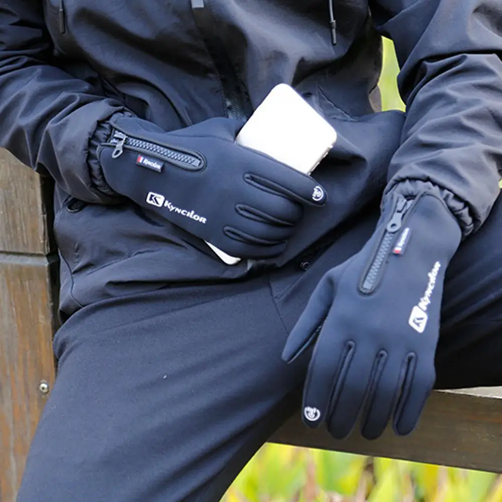 

Unisex Winter Warm Gloves Cycling Fluff Warm Gloves For Outdoor Non-Slip Touch Screen Windproof Riding Gloves Men Zipper Gloves